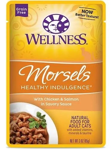 Wellness Healthy Indulgence Natural Grain Free Morsels With Chicken And Salmon In Savory Sauce Cat Food Pouch 1