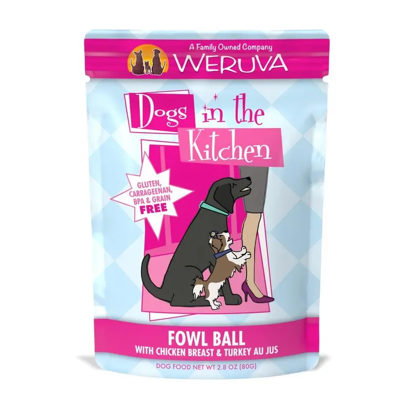 Weruva Dogs In The Kitchen Fowl Ball With Chicken & Turkey Au Jus Dog Food Pouch 1
