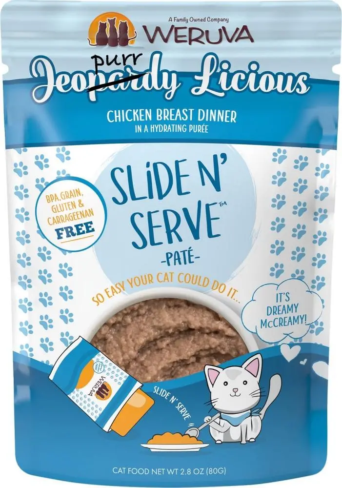 Weruva Slide N' Serve Grain Free Jeopurrdy Licious Chicken Dinner Wet Cat Food Pouch 1