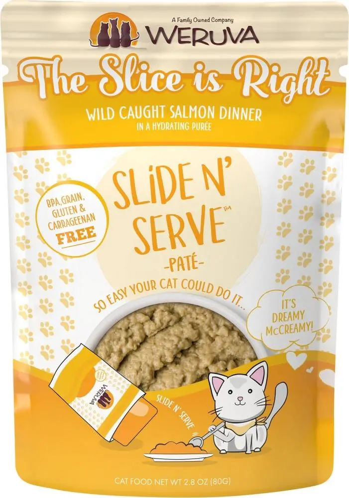 Weruva Slide N' Serve Grain Free The Slice Is Right Wild Caught Salmon Dinner Wet Cat Food Pouch 1