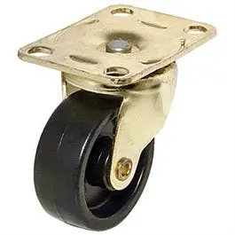Wheel Caster, Black With Brass Finish Plate, 1-5/8-In., 2-Pk. 1