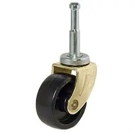 Wheel Caster, Black With Brass Finish, Wood Stem, 1-5/8-In., 2-Pk. 1