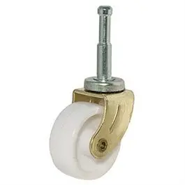 Wheel Caster, White With Brass Finish, Wood Stem, 1-5/8-In., 2-Pk. 1