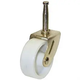 Wheel Caster, White With Brass Finish, Wood Stem, 2-In., 2-Pk. 1