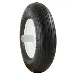 Wheelbarrow Tire + Wheel Assembly, Ribbed Tread, Pneumatic, 4.80-8 1