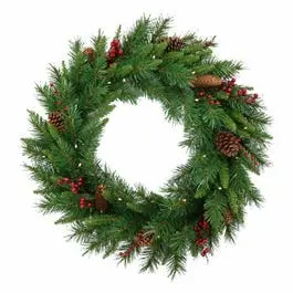 Woodland Berry Artificial Wreath, 50 Led Lights, 24-In. 1