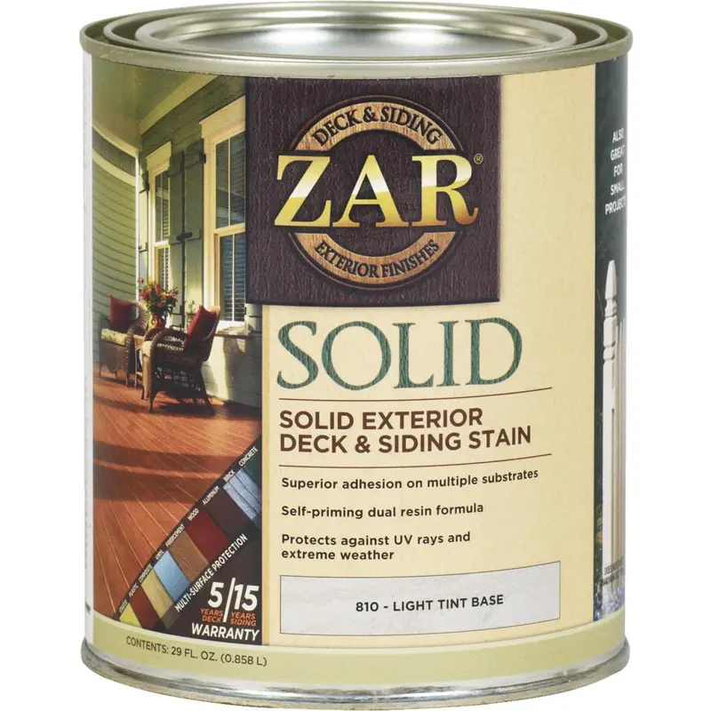 Zar Solid Deck & Siding Stain, Light Tint Base, 1 Qt. 1