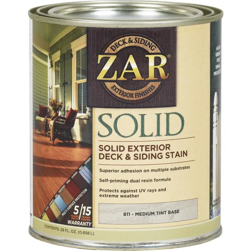 Zar Solid Deck & Siding Stain, Medium Tint Base, 1 Qt. 1