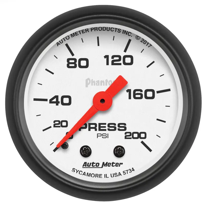 Autometer Phantom Mechanical Pressure Gauge – 2-1/16 Inch, 200 Psi Range 1