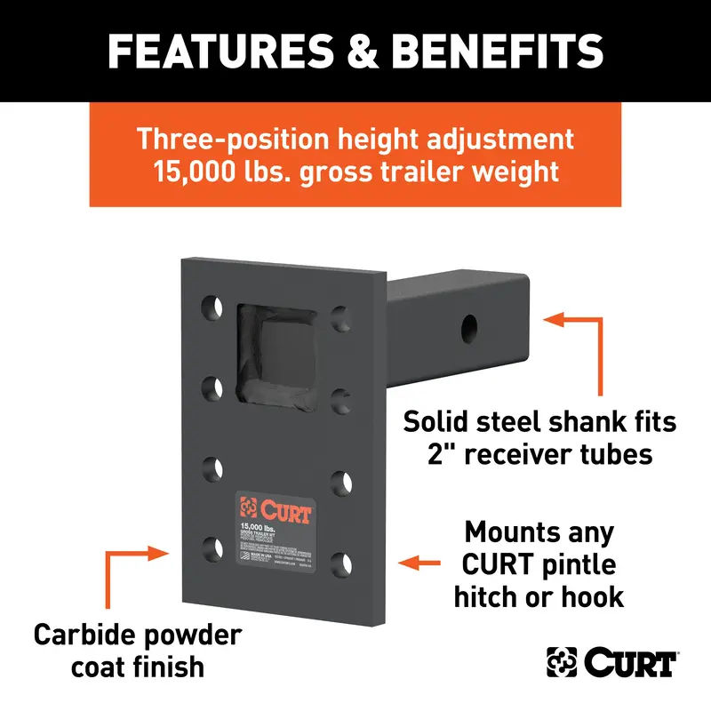 Curt 48328 Heavy-Duty Adjustable Pintle Mount – 2" Shank, 15,000-Lb Capacity 1