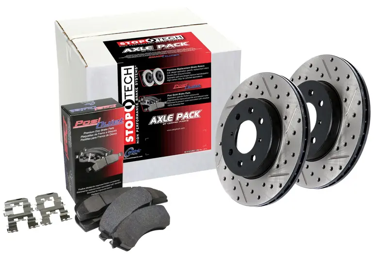 Stoptech 938.61009 Street Axle Pack – Drilled & Slotted Front Brake Kit For Enthusiast Drivers 1