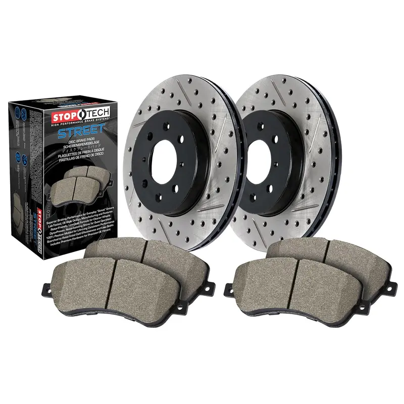 Stoptech 938.62523 Street Axle Pack – Drilled & Slotted Rear Brake Kit With Oe-Matched Components 1