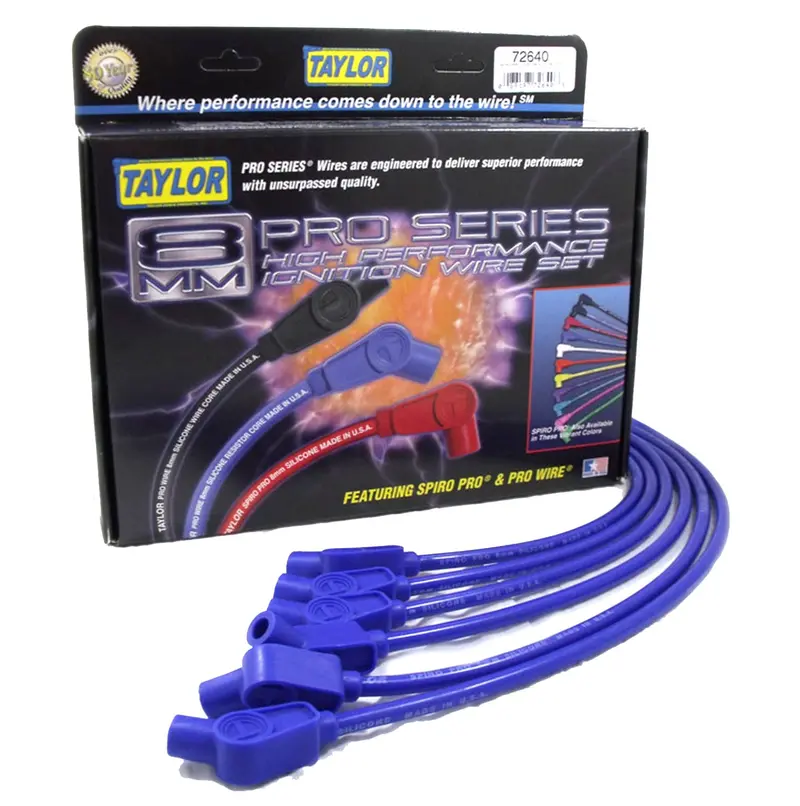 Taylor Cable 74630 8Mm Spiro-Pro Ignition Wire Set; Blue; Stock; 11.75 In.; 180 Deg. Plug Boot; 1