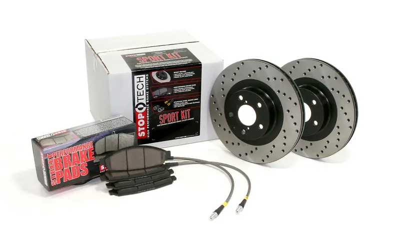 Stoptech 979.45000F Sport Axle Pack – Drilled Front Brake Kit With Brake Lines 1